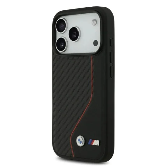 Bmw Iphone 17 Pro Max Case - Carbon With Color Stitching - Black And Red